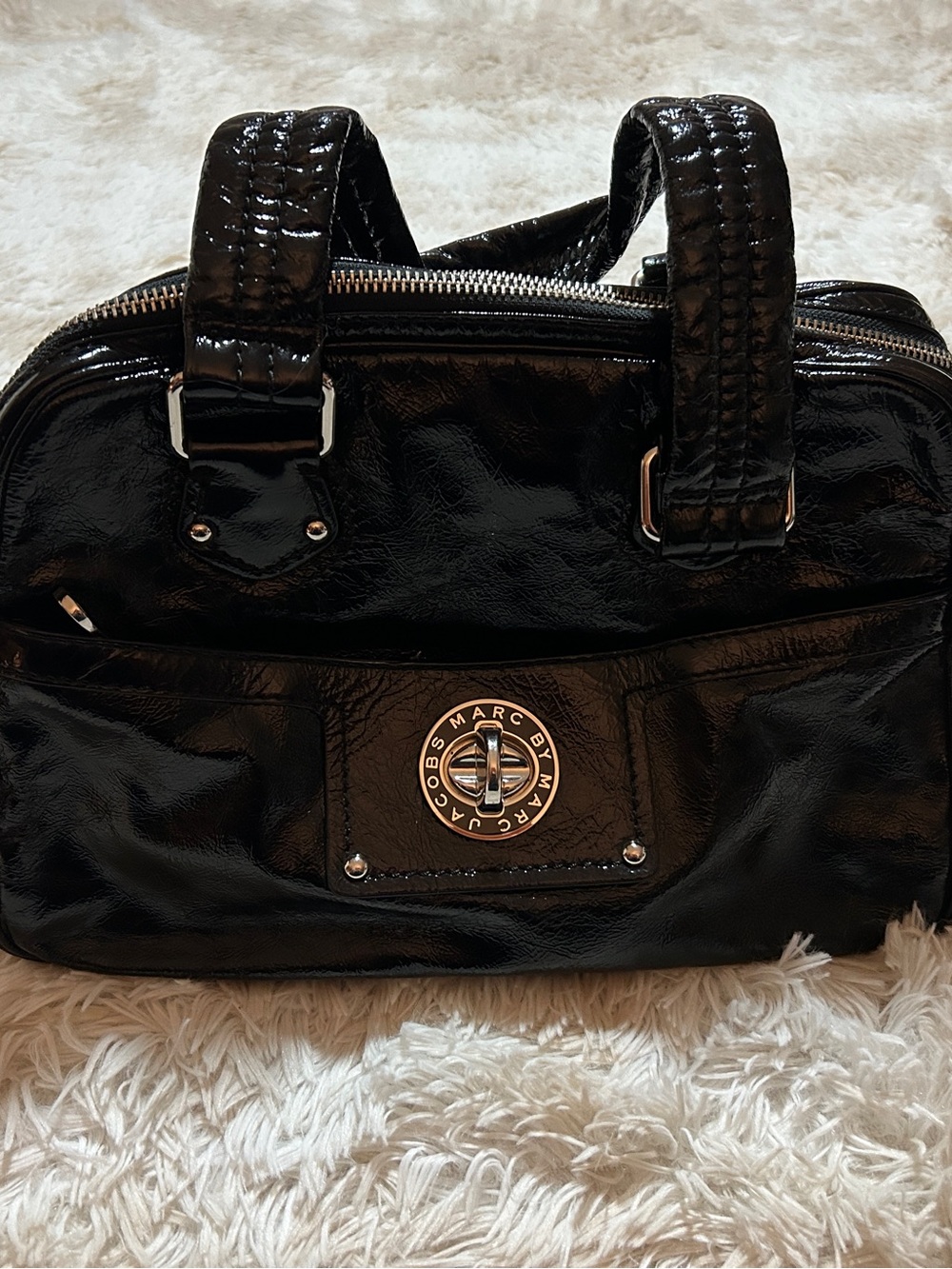 Marc by Marc Jacobs Black Patent Satchel with Turn-Lock Detail
